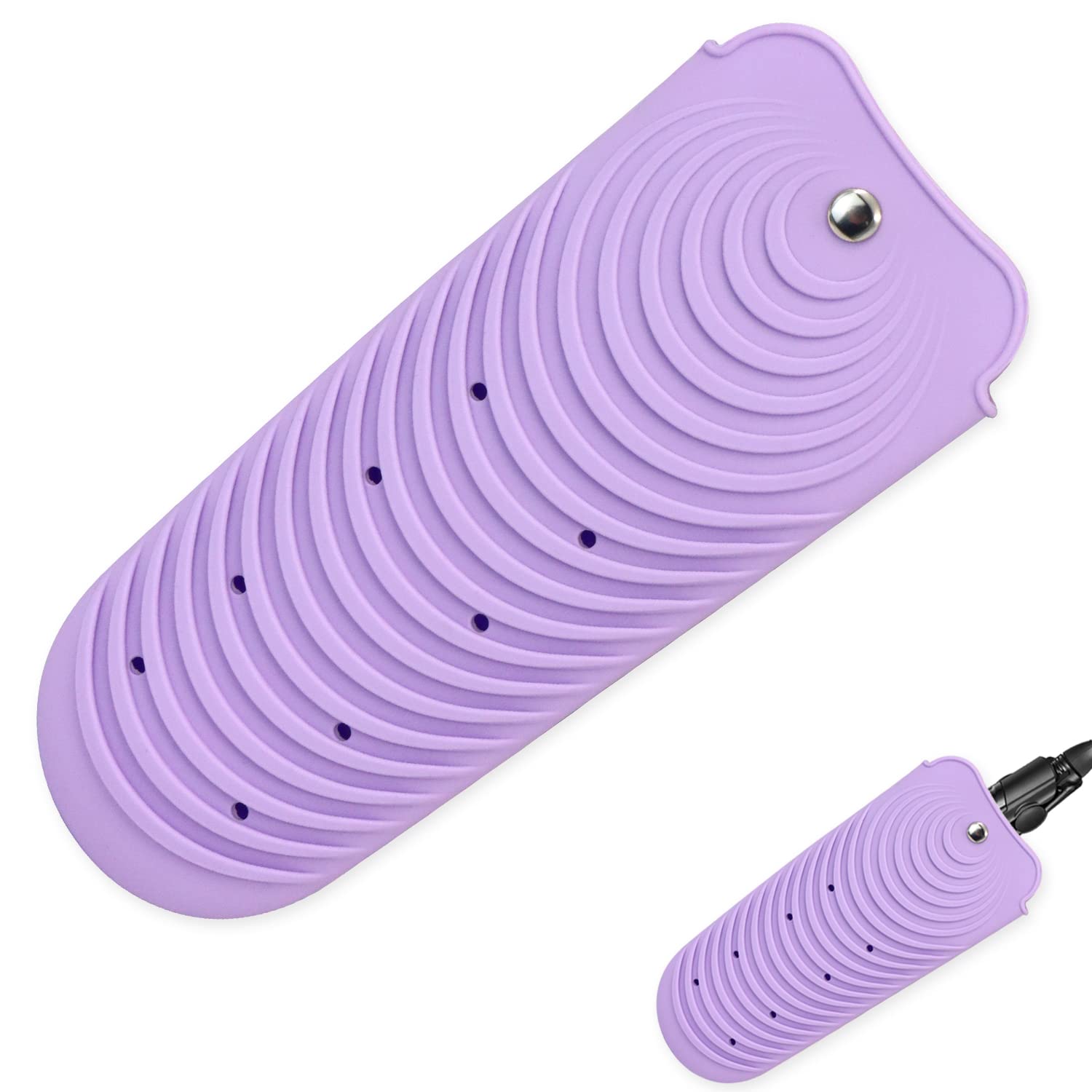 Heat Resistant Silicone Mat Pouch for Hair Straightener, Non-Slip Travel Pad Cover for Curling & Flat Iron, Portable Styling Heat Mat Holder for Curler Wand and Hot Waver (Purple)