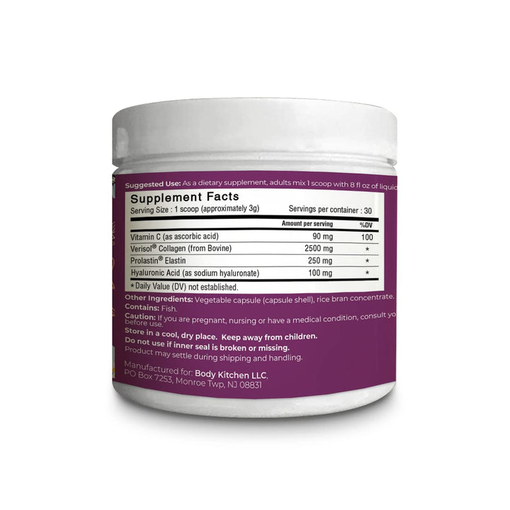 Body Kitchen Collagen and 250 mg Elastin Supplement to Aid Signs of Aging, Support Skin Health & Elasticity, Fewer Wrinkles, Unflavored Powder, Tasteless, Odorless, Colorless, 30 Servings (2 Pack)