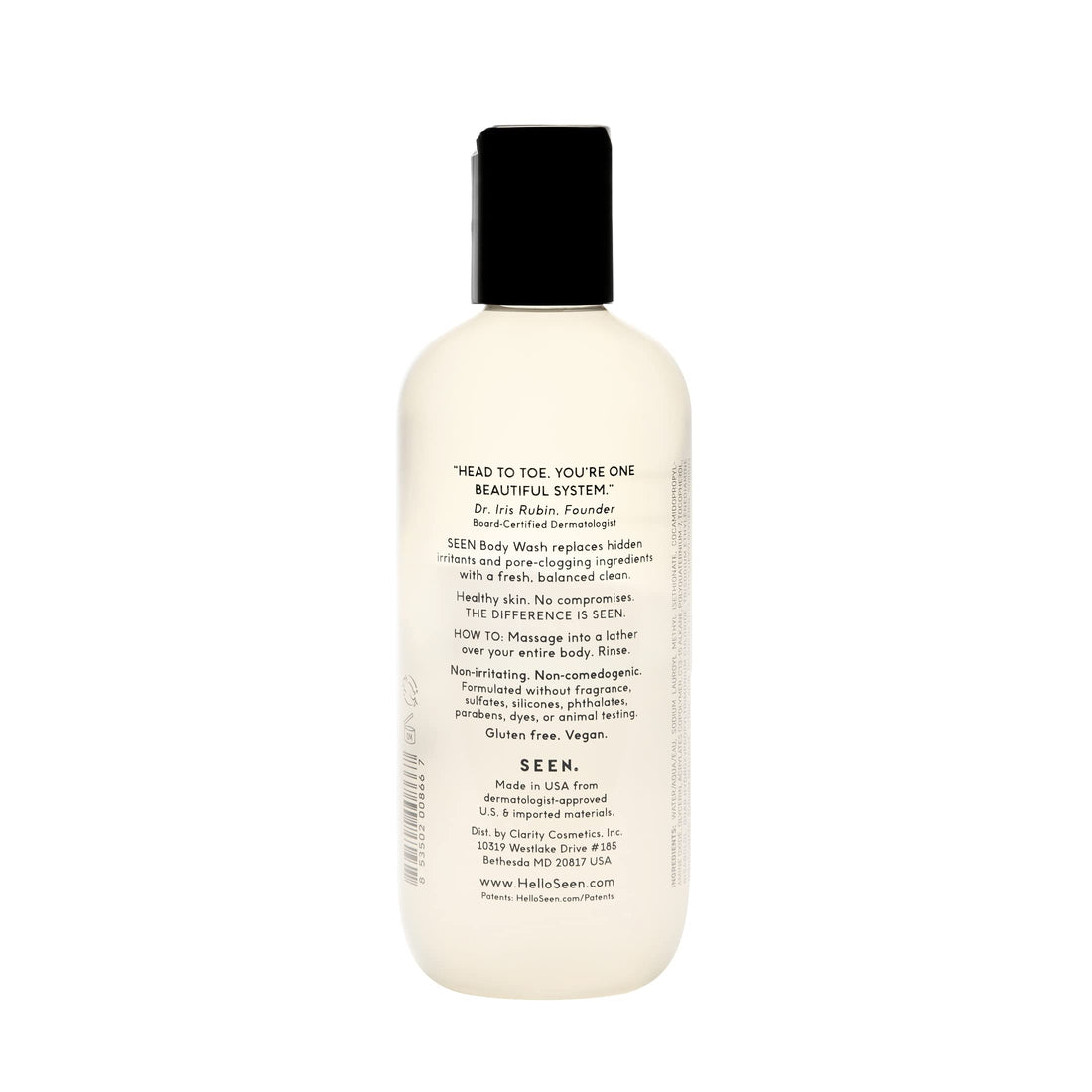 SEEN Body Wash, Fragrance Free - Non-Comedogenic & Non-Irritating Body Wash- Dermatologist-Developed - Safe for Sensitive, Eczema & Acne Prone Skin
