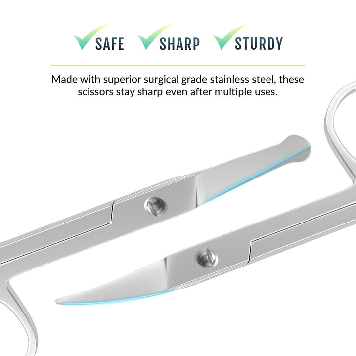Facial Hair Scissors - Curved and Rounded - Eyebrow Scissors, Mustache, Nose Hair, Beard Trimming Scissors, Safety Use for Eyelashes and Ear Hair - Small Grooming Scissors for Women & Men