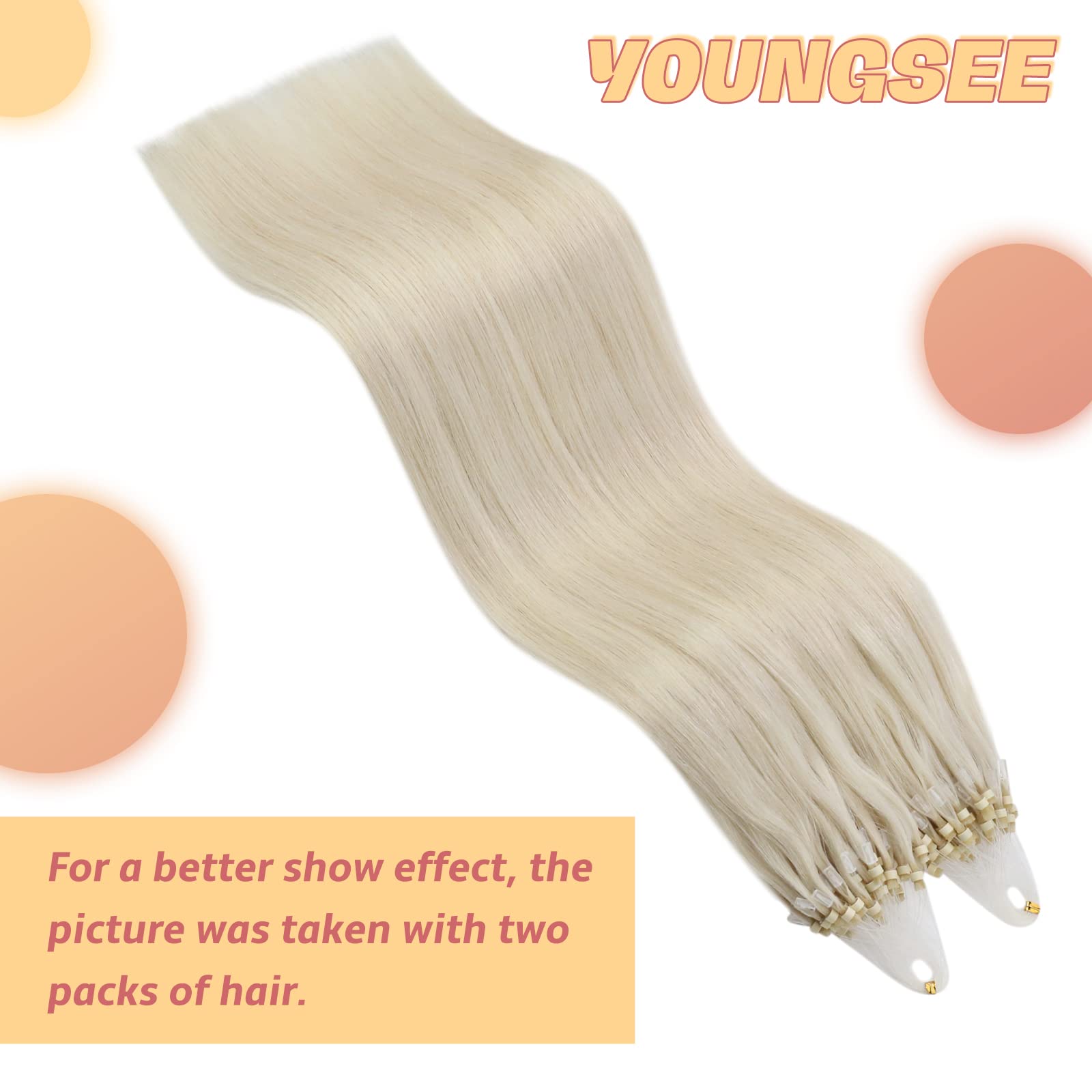 16, 60: Youngsee Platinum Blonde Loop Micro Link Extensions Human Hair 16 Micro Rings Real Hair Extensions Silkly Straight 50G Per Pack