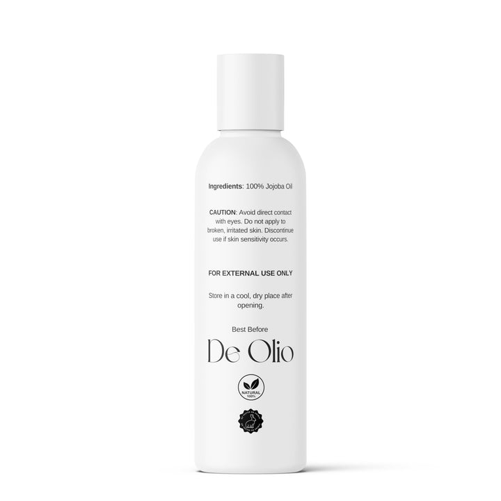 De Olio | Clear Jojoba Oil | 100% Pure & Natural | Face, Hair and Body | Cold Pressed | Soap Making & Massage | Carrier Oils | (4 Fl Oz)