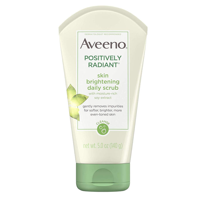 Aveeno Positively Radiant Skin Brightening Exfoliating Daily Facial Scrub with Moisture-Rich Soy Extract, Jojoba & Castor Oils, Soap-Free, Hypoallergenic & Non-Comedogenic Face Cleanser, 5 oz (Pack of