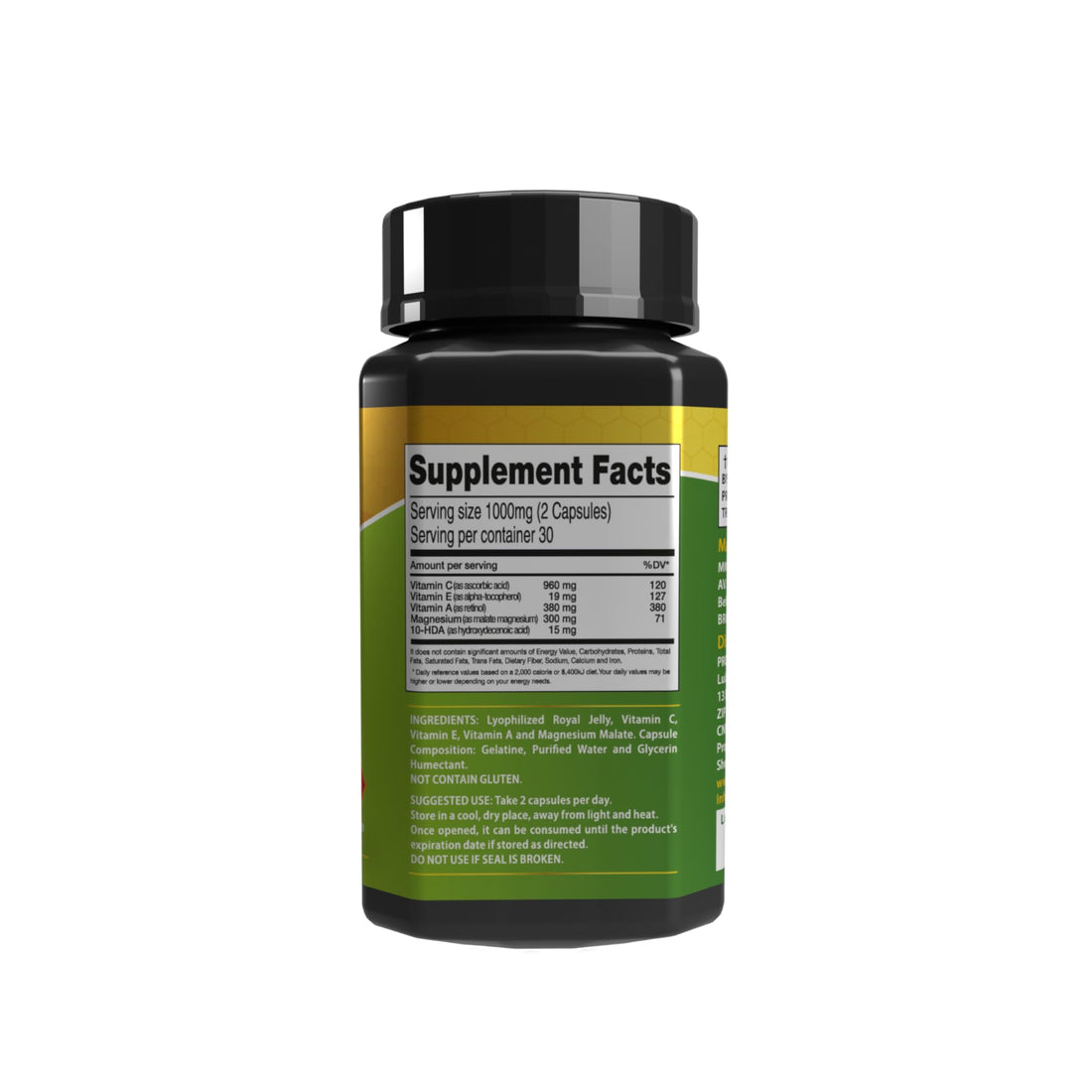 Pure Royal Jelly - 15mg 10-HDA - Magnesium 300mg - Brain Fuel - Super Antioxidant - Immune and Cognitive System Support - Enhance Your Brain Functions