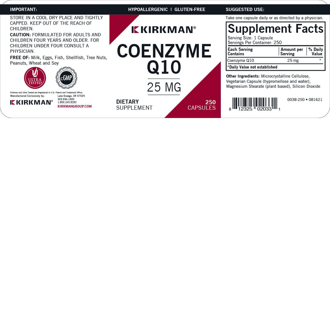 Kirkman Coenzyme Q10-25 mg - 250 Capsules