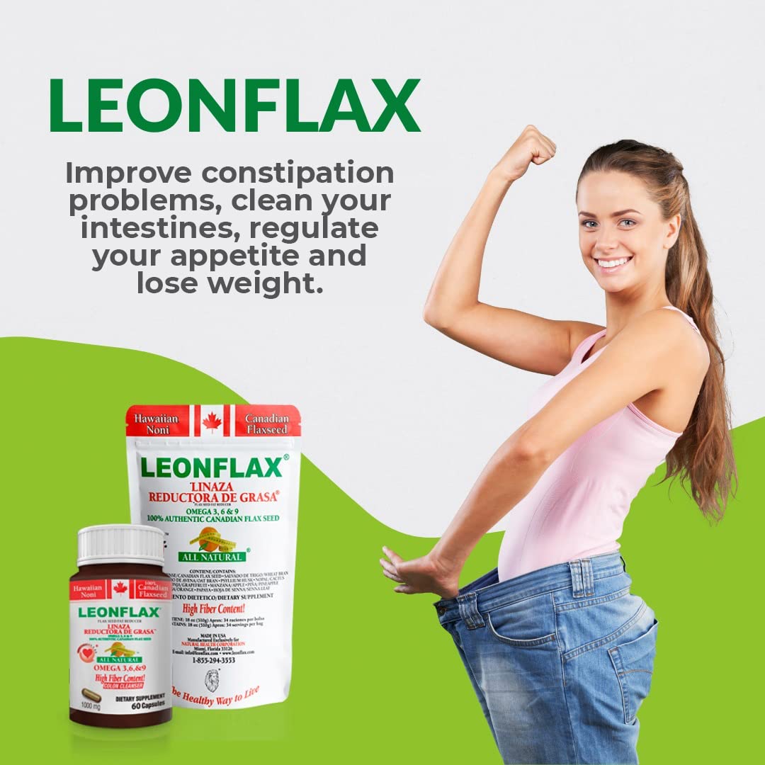 LEONFLAX, 100% Authentic Canadian Flax Seed, Improve Your Digestive Health, 60 Capsules, Bottle