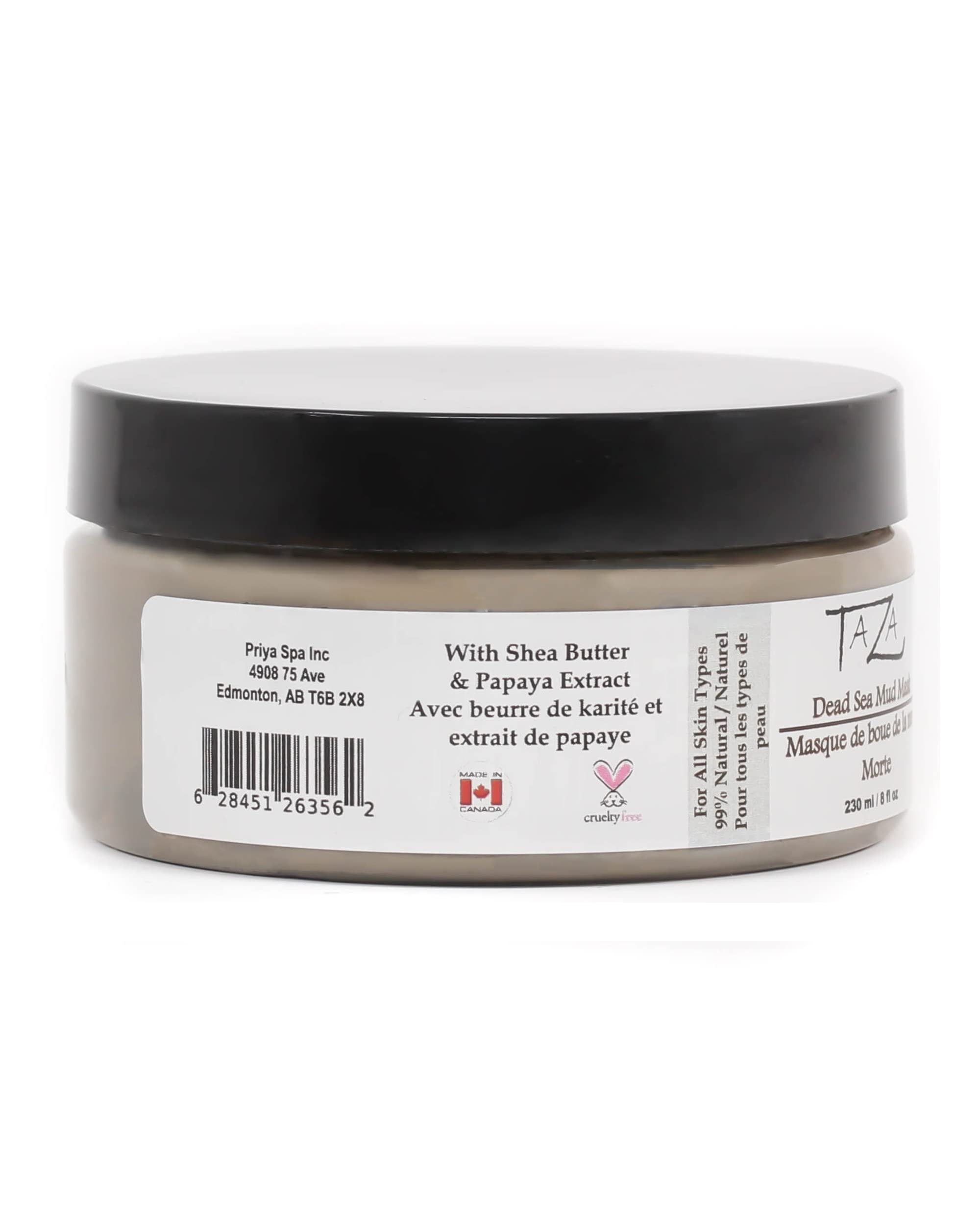 Premium Taza Natural Dead Sea Mud Mask, 8 fl oz â™¦ Bright and Radiant Facial Skin â™¦ With: Dead Sea Mud, Shea Butter, Grapeseed Oil, Vitamin E, Glycerin, Papaya Extract