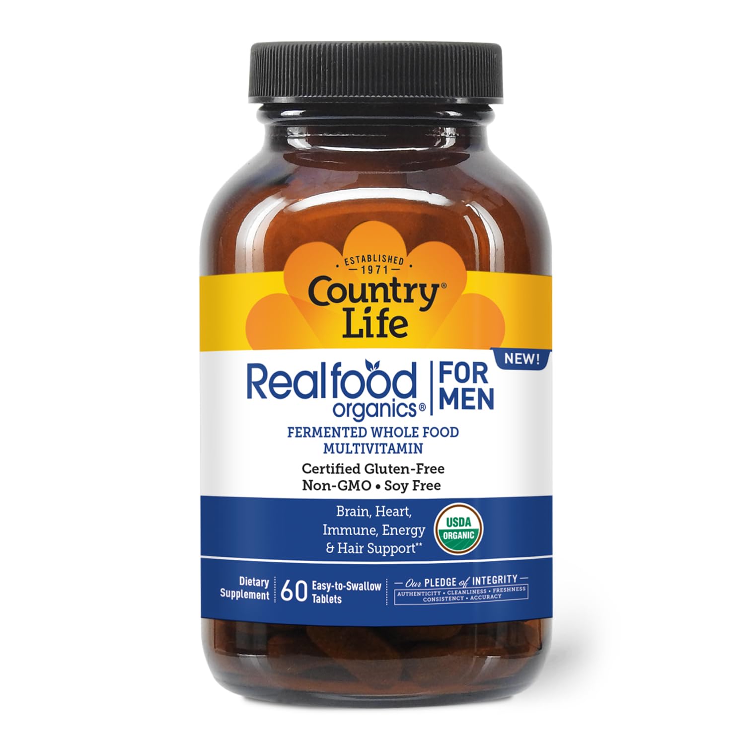 Country Life Realfood Organics for Men with Over 1,300mg Organic Fermented Whole Foods - Certified Gluten Free, Certified Vegan, Certified USDA Organic - 60 Tablets