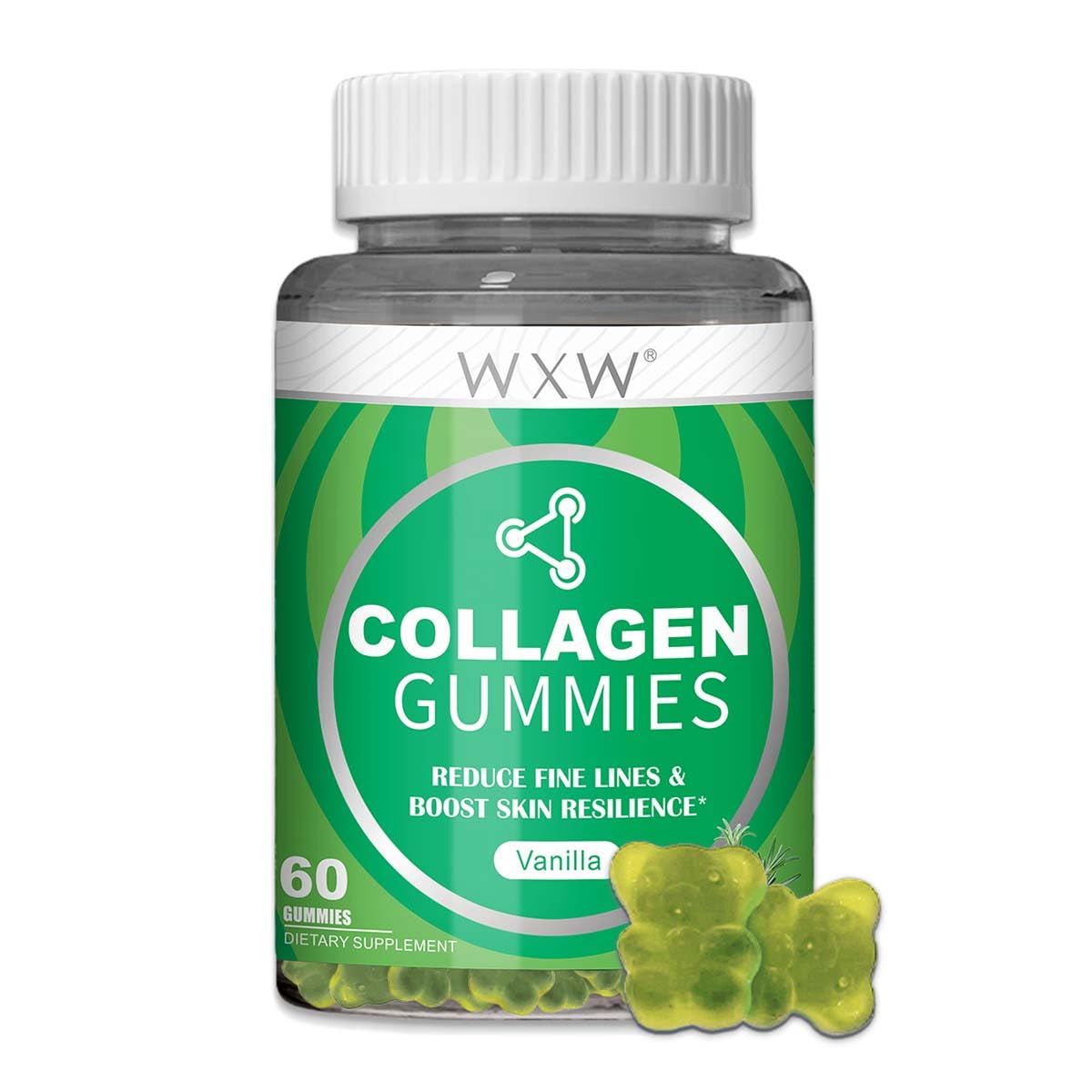 WXW Hydrolyzed Collagen Peptides Gummies for Women, Non-GMO Anti-Aging Formula with Biotin, Zinc, Vitamins C & E for Hair, Skin and Nails | 60ct,Vanilla Flavor