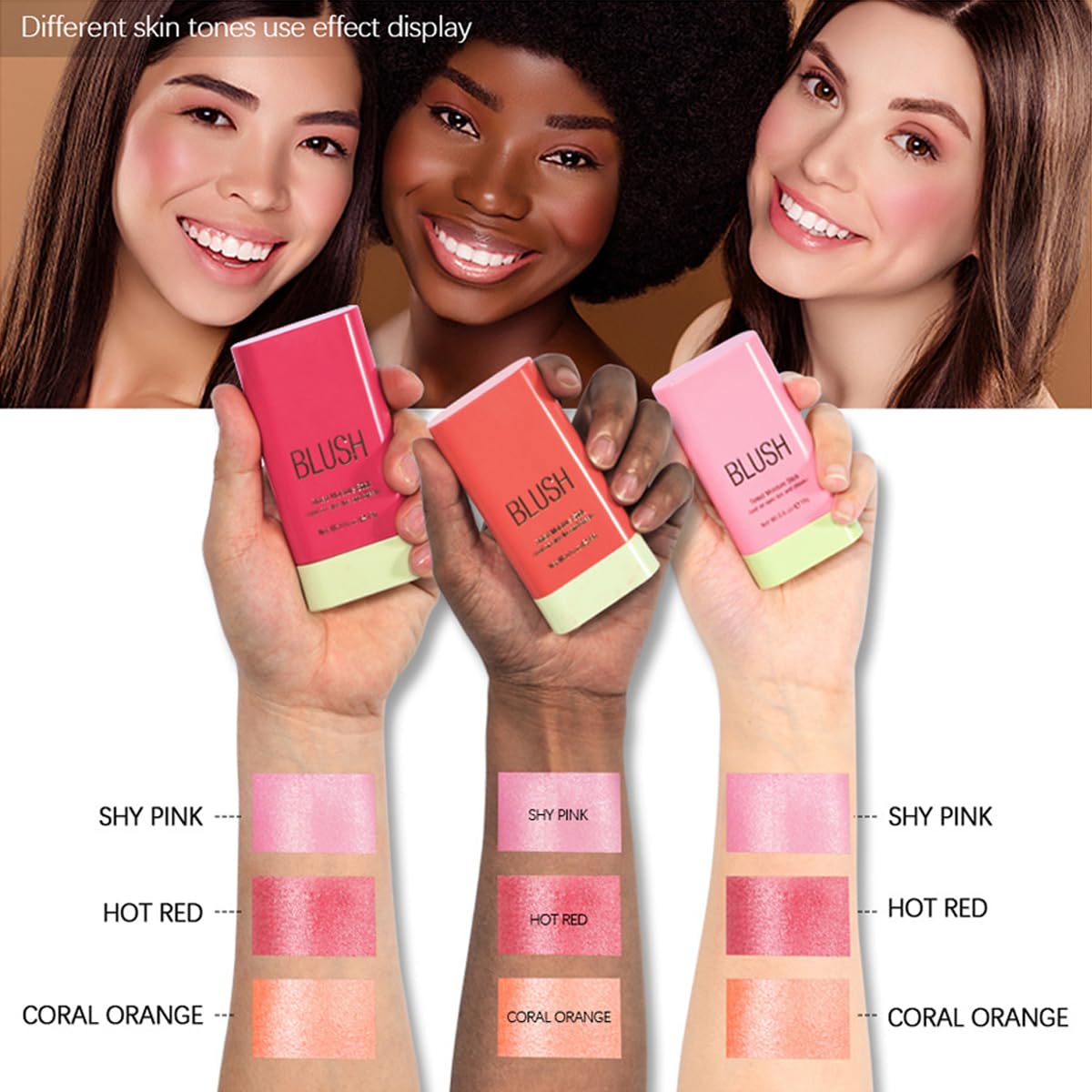Qifylmaf Multi-Use Makeup Blush Stick, Tinted Solid Moisturizer On-the-Go Blush, Multi-use Cream Blush Stick for Cheek & Eyes & Lips, Waterproof Natural Nude Makeup for All Skin (1# Shy Pink)