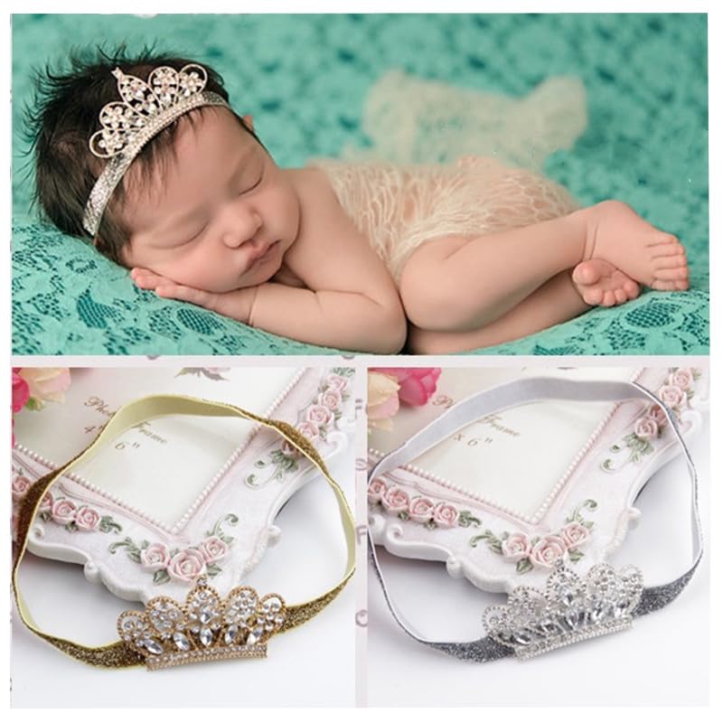 XICHEN®Baby Girls Crown Headband Newborn Princess Head Band Headdress Elastic Hair Band (Crystal -2Pack)