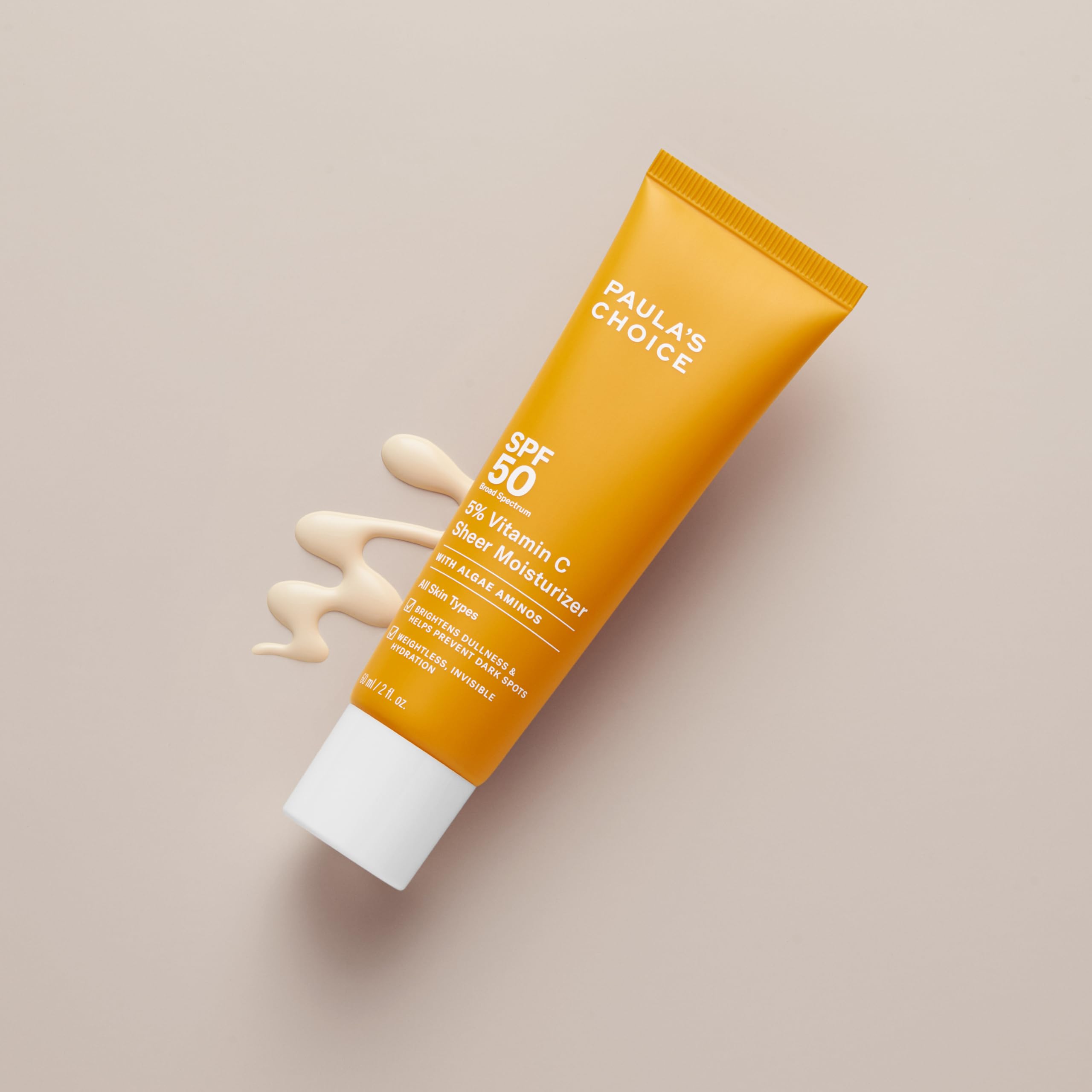 Paula’s Choice 5% Vitamin C Sheer Moisturizer SPF 50, Lightweight Invisible Broad-Spectrum Sunscreen, Brightens Dullness, Prevents Dark Spots, For All Skin Types Including Blemish-Prone, 2 Fl Oz.