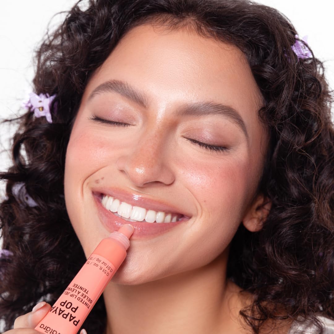 Avatara Papaya Pop Tinted Lip Jelly, Hydrating Lip Gloss Treatment with Vitamin-Rich Botanicals, Peachy-coral Tint, Vegan & Cruelty-Free, Soothes & Softens Dry Lips, 15mL/0.51 Fl Oz