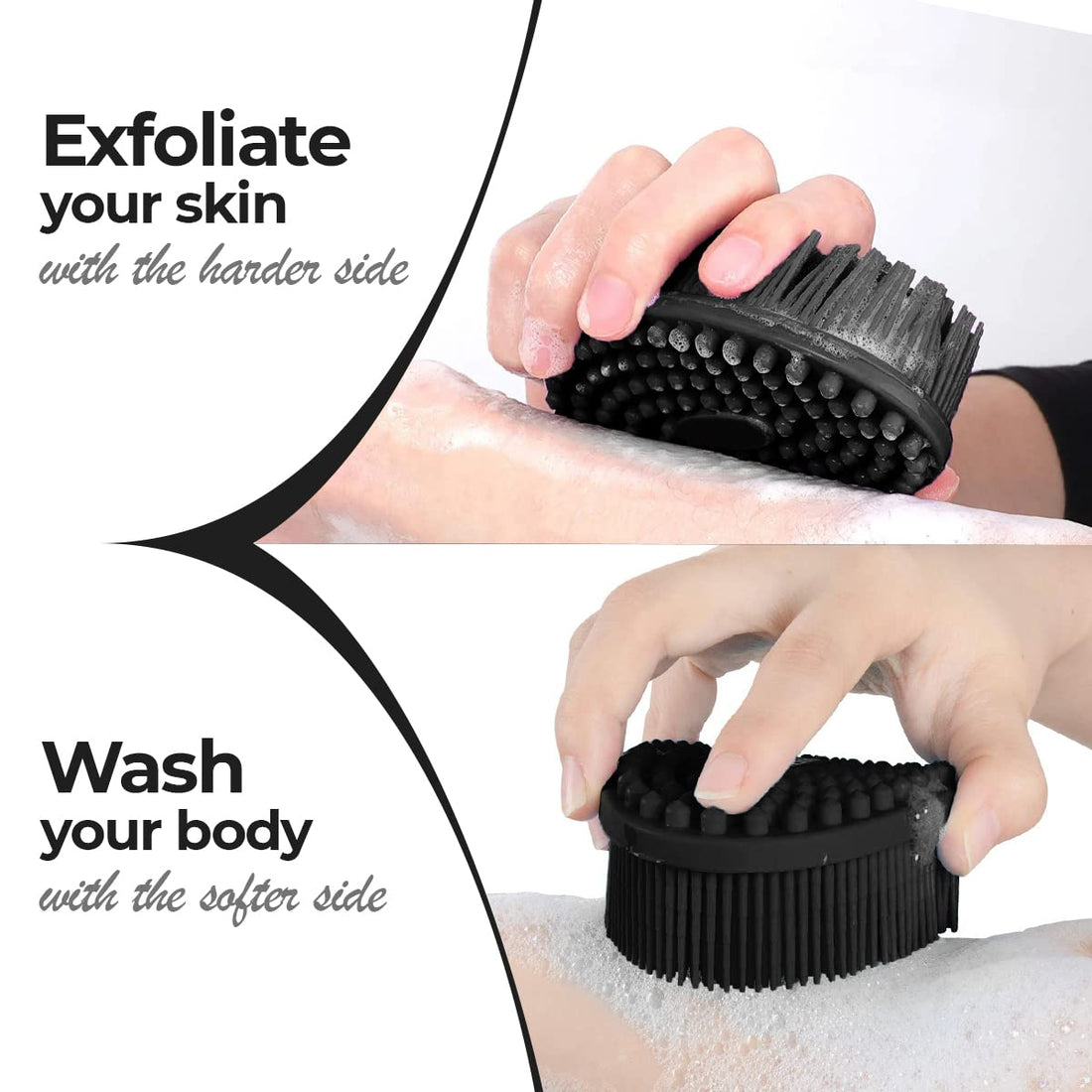 Avalon Care Silicone Body Scrubber - Dual-Sided for Scrubbing & Massaging, Exfoliating Body Scrubber Loofah for Women (Black)