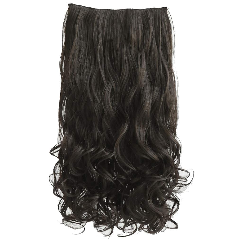 REECHO 16 1-Pack 3/4 Full Head Curly Wavy Clips in on Synthetic Hair Extensions HE008 Hairpieces for Women 5 Clips 3.9 Oz per Piece - Black Brown
