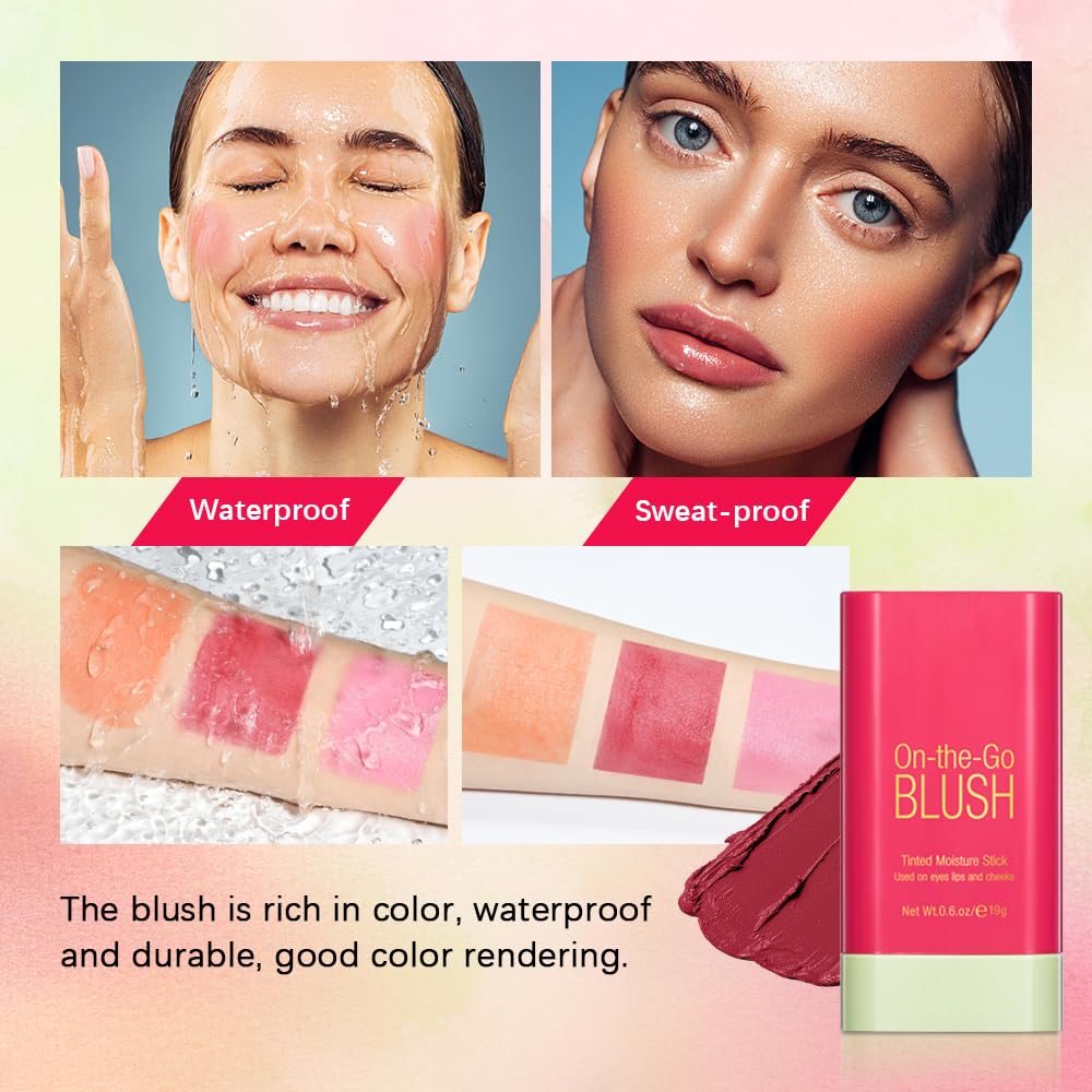 Paminify Multi-Use Cream Blush Stick,2-in-1 On-the-Go Blush for Cheek and Lip Tint,Waterproof Hydrating Tinted Solid Moisturizer Blendable Natural Grow Nude Face Blush Makeup,01 shy pink
