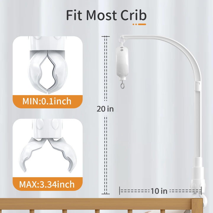 FEISIKE Baby Crib Mobile Arm with Music Box Spin Motor,23 Inch,Volume Control,3 Modes(Turn & Music,Turn Only, Music Only),Nursery Decor Hanger,Holder for DIY Clamp Mobile,35 Lullabies,30 Min Auto-Off
