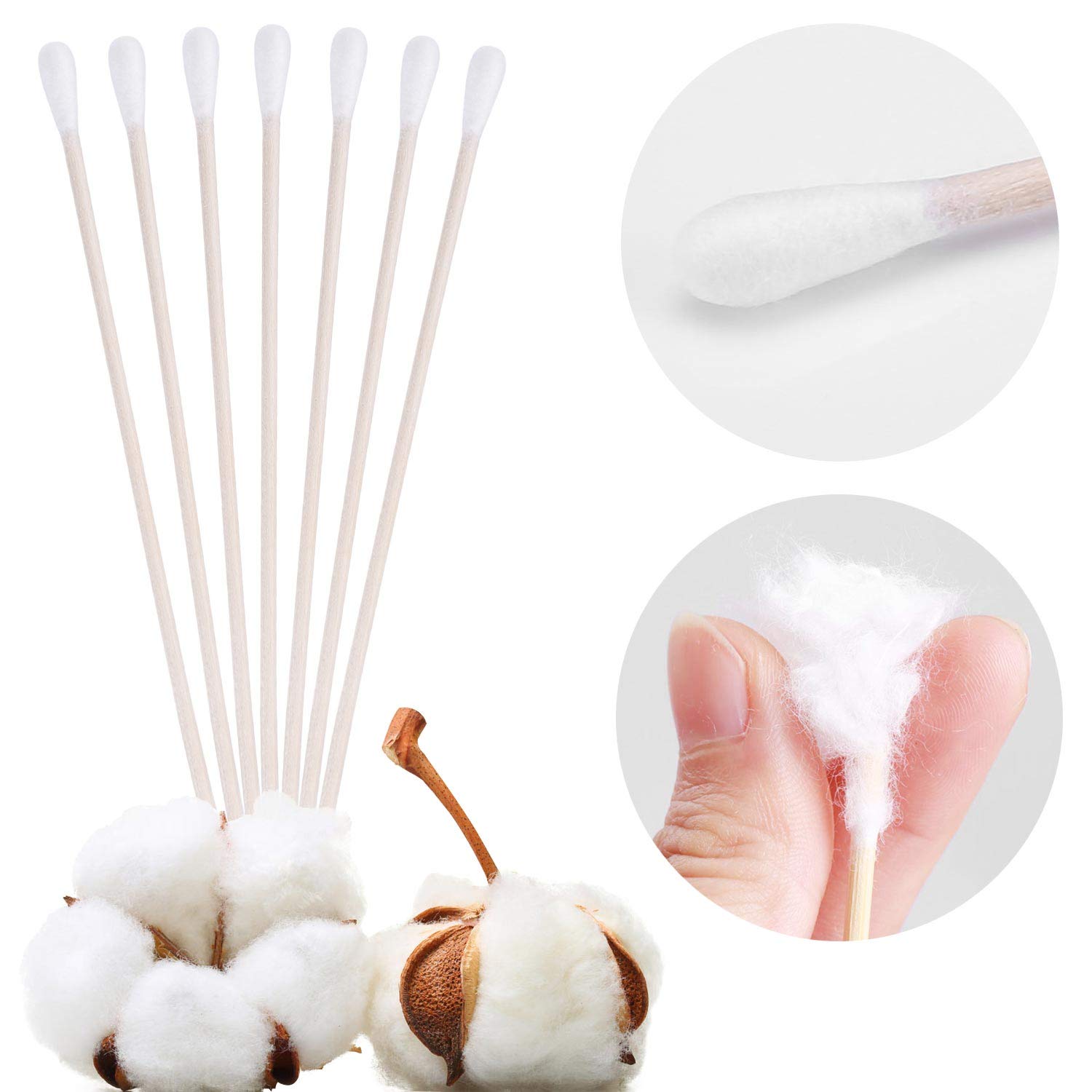 6 Cotton Swabs Wooden Handles Cotton Tipped Applicator Wood Sticks with Single Tip for Gun Cleaning, Wound Clean, Makeup, Removal Residue Tbestmax (500)