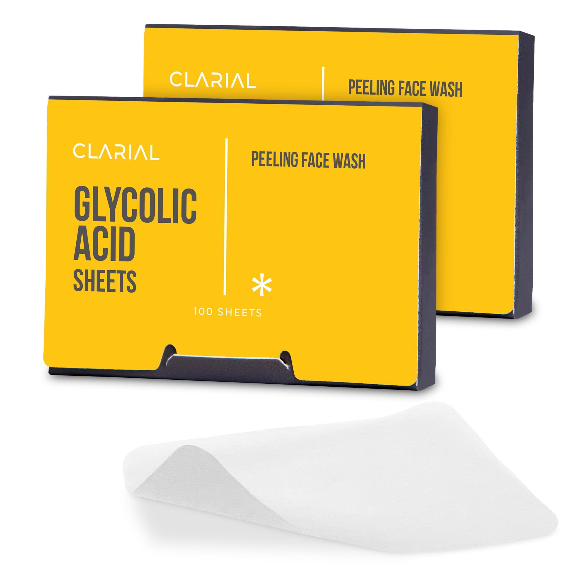 CLARIAL Glycolic Acid Soap Sheets - 100 Exfoliating Peel Face Wash - Travel Size Facial Cleanser with Vitamin C, Retinol, Kojic Acid, Collagen - Anti Aging and Minimizes Pores and Scars - 2 Pack