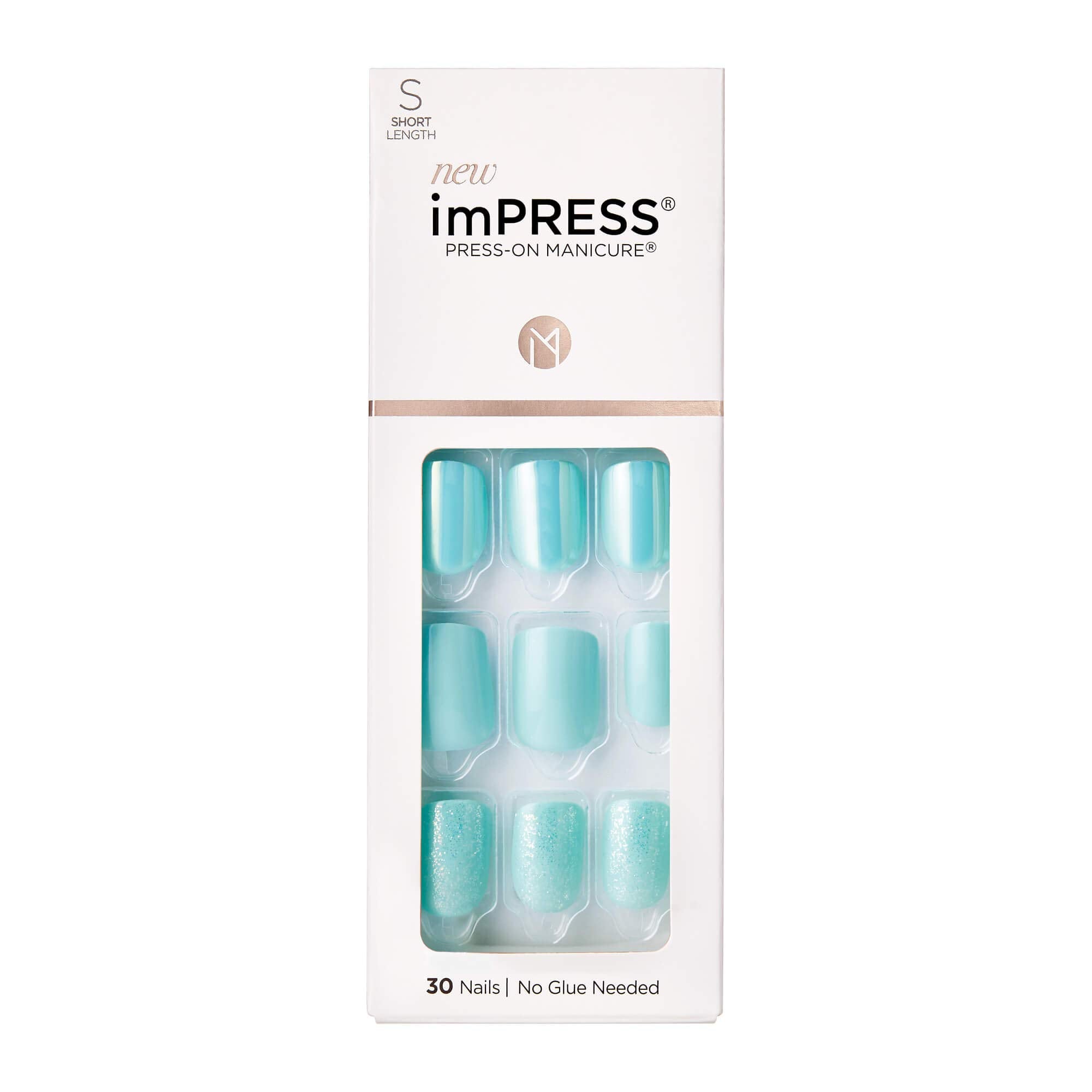 KISS imPRESS Press-On Manicure, Nail Kit, PureFit Technology, Short Press-On Nails, Rain Check, Includes Prep Pad, Mini File, Cuticle Stick, and 30 Fake Nails