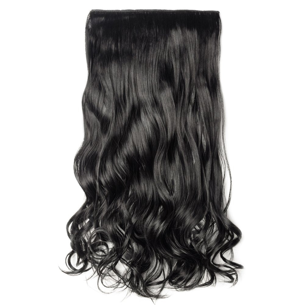 Clip in / on Hair Extension 5 Clips One Piece Full Head Hairpiece Synthetic Heat-Resistant Hair For Party/Halloween For Women Girls Teen (27curly,dark black)