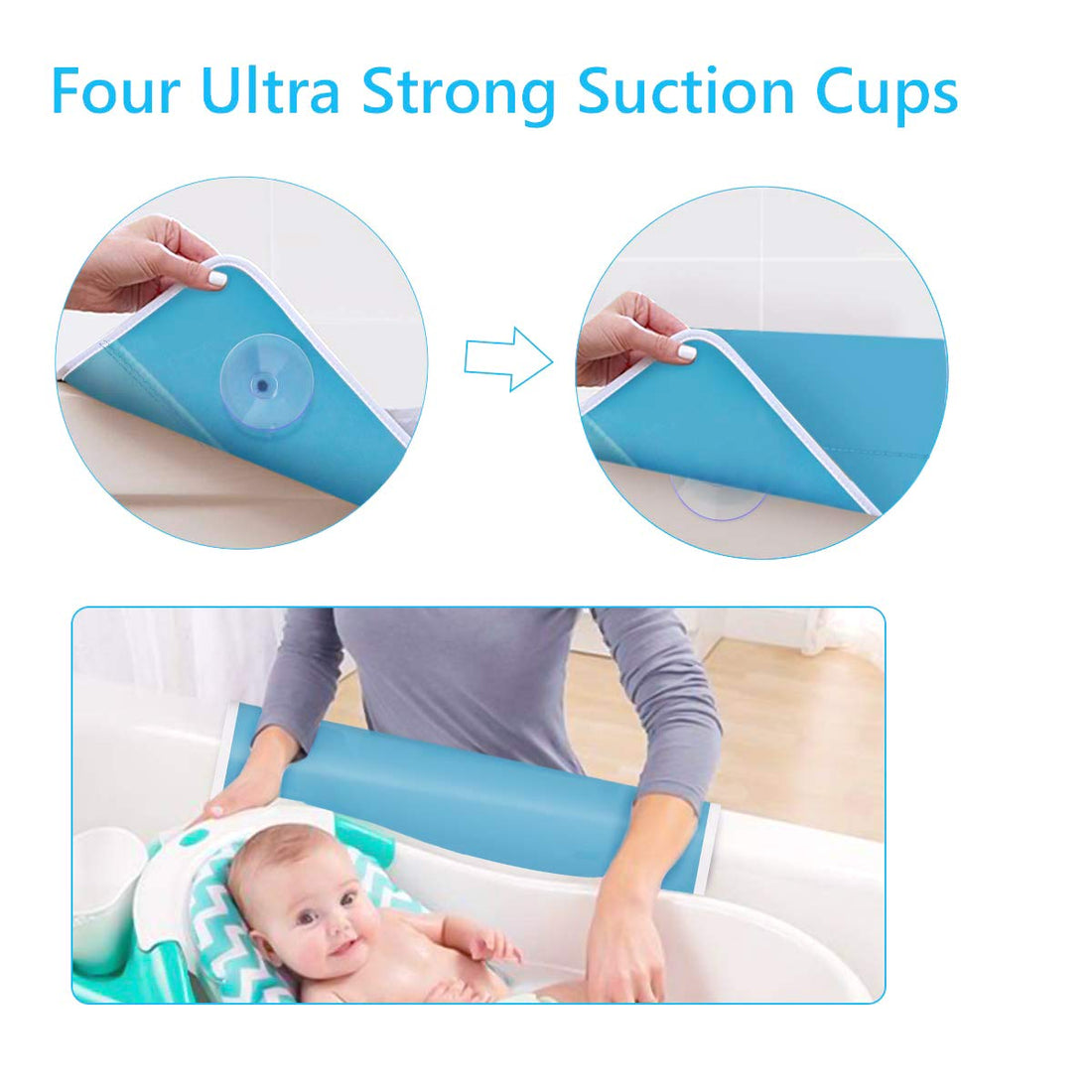 Bath Kneeler with Elbow Rest Bathtub 1.5 Thick Kneeler Mat with Toy Organizer - Bath Kneeling Pad for Baby Bath Time - Detachable and Foldable Child Bath Tub Pad for Parents- Blue