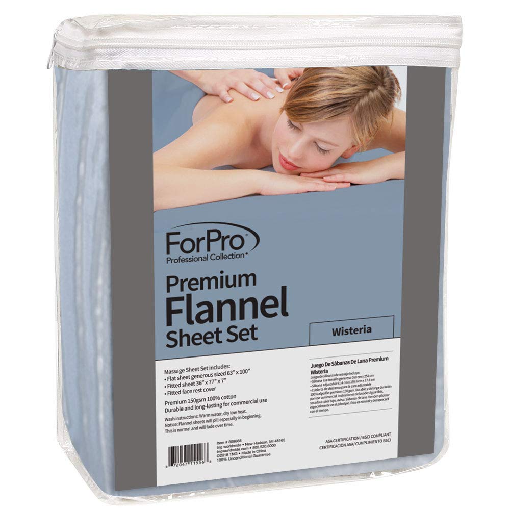 ForPro Premium Flannel 3-Piece Massage Sheet Set, Wisteria, for Massage Tables, Includes Massage Flat Sheet, Massage Fitted Sheet, and Massage Fitted Face Rest Cover