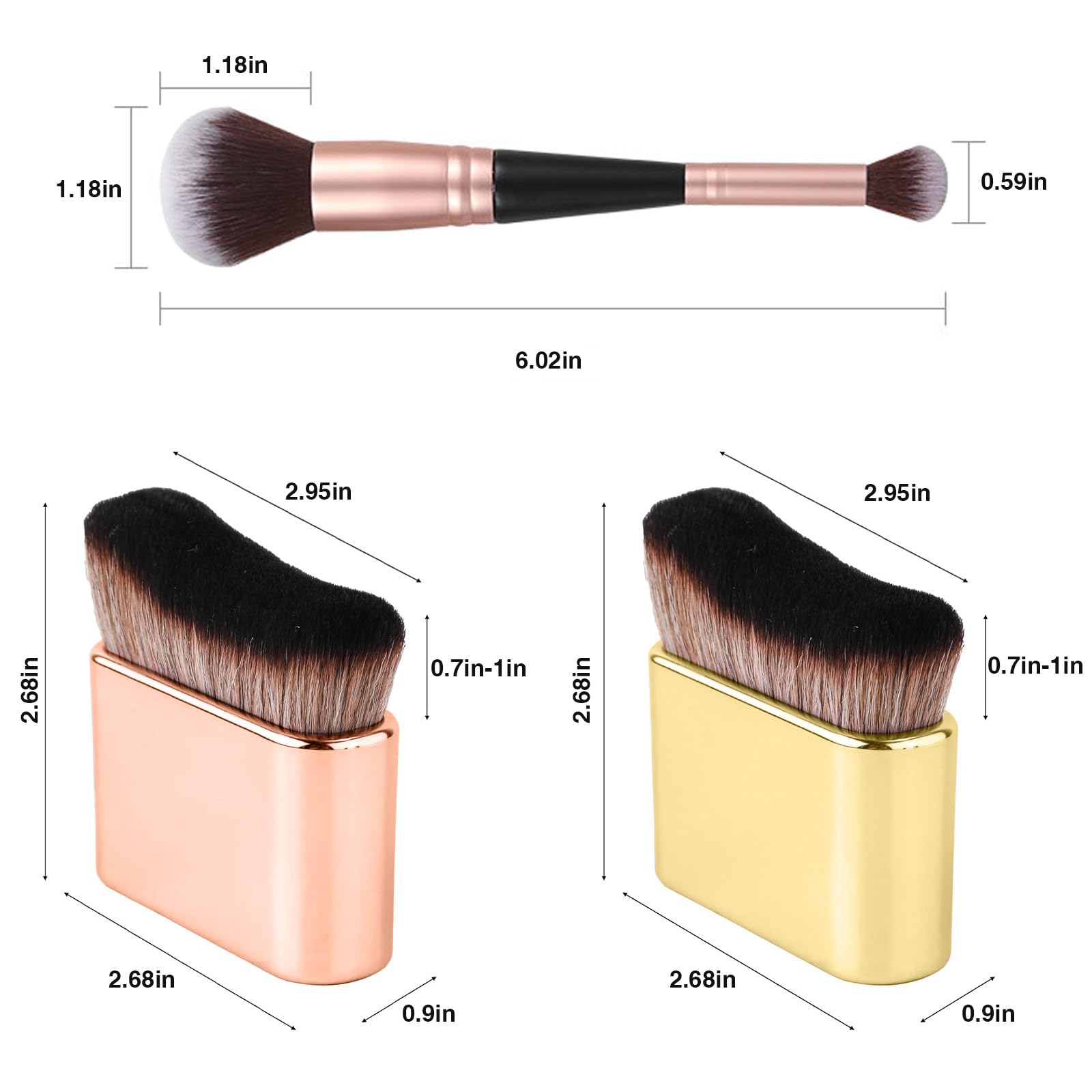 3 Pcs Makeup Brushes Dual-ended Foundation Pro Facial Palm Brush Self Tan Blend Body Eyes Legs Highlight Contouring Liquid Cream Powder Tool