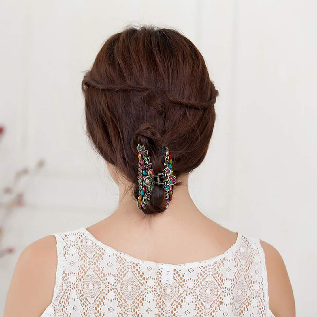 Women Lady Retro Flowers Hair Claw Clip Vintage Alloy Rhinestone Non-Slip Hair Jaw Clips Hairpin Large Hair Updo Grip Bath Accessories for Thick Hair Fancy Hair Clamp (Colourful)