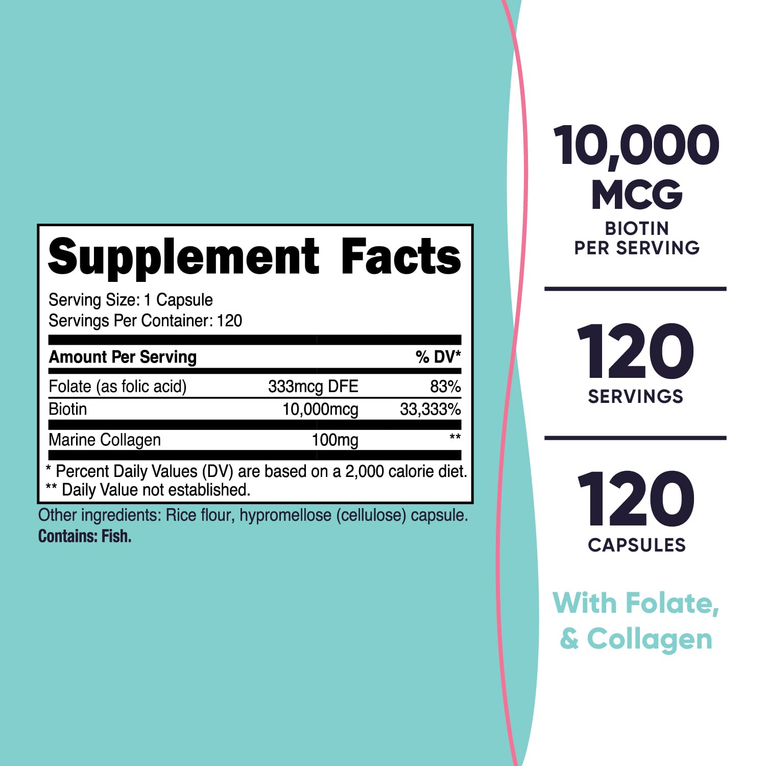 Nutricost Biotin for Women 10,000mcg 120 Capsules - with Folate & Collagen, Gluten Free & Non-GMO