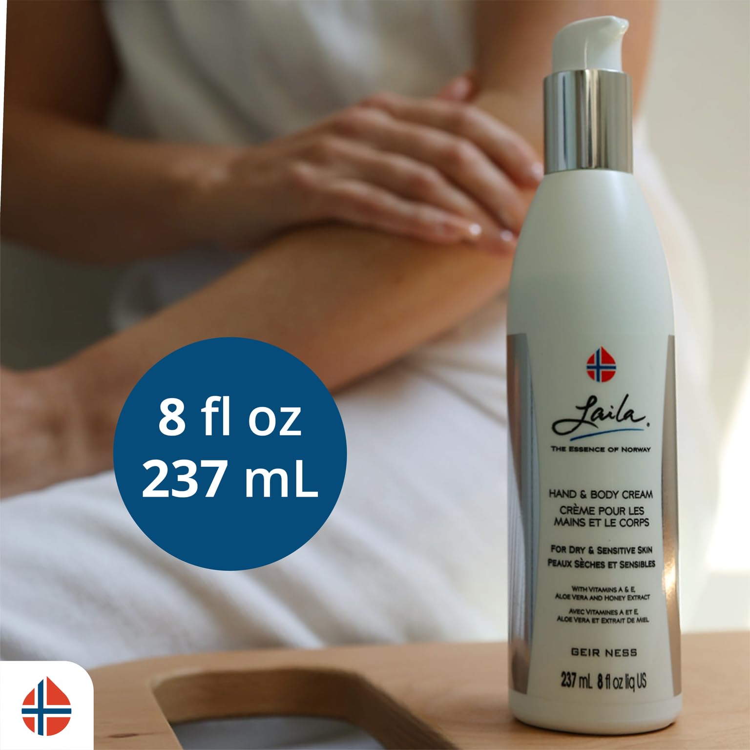 Geir Ness Laila Hand & Body Cream - Skin Moisturizing and Nourishing Formula for Soft and Smooth Hands - Vitamin A & E, Aloe Vera and Honey Extract