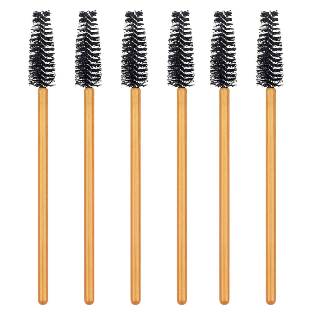 Mekupeu Gold/Black-300Pcs: 300 Pack Mascara Wands Disposable Eye Lash Brushes Applicator For Eyelash Extensions Makeup Tool Bulk, Gold/Black