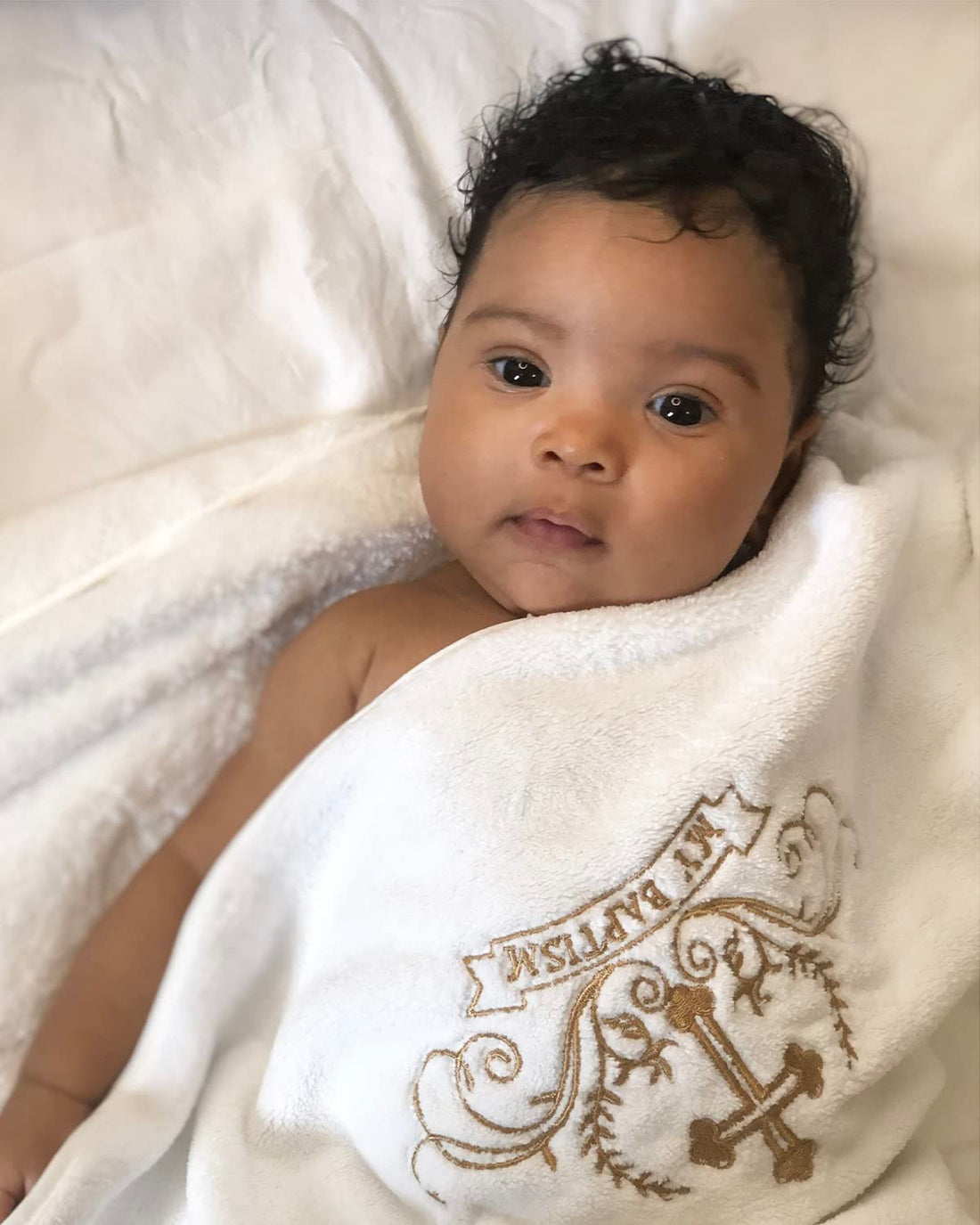 My Baptism Baby Christening Dedication White Blanket with Embroidered Cross Premium Soft Warm Cozy Coral Fleece Toddler, Infant or Newborn Receiving Blanket