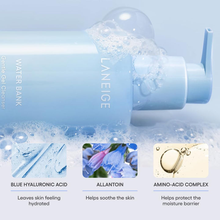 LANEIGE Water Bank Gentle Gel Cleanser: pH-Balanced & Barrier-Boosting Gel Cleanser with Blue Hyaluronic Acid