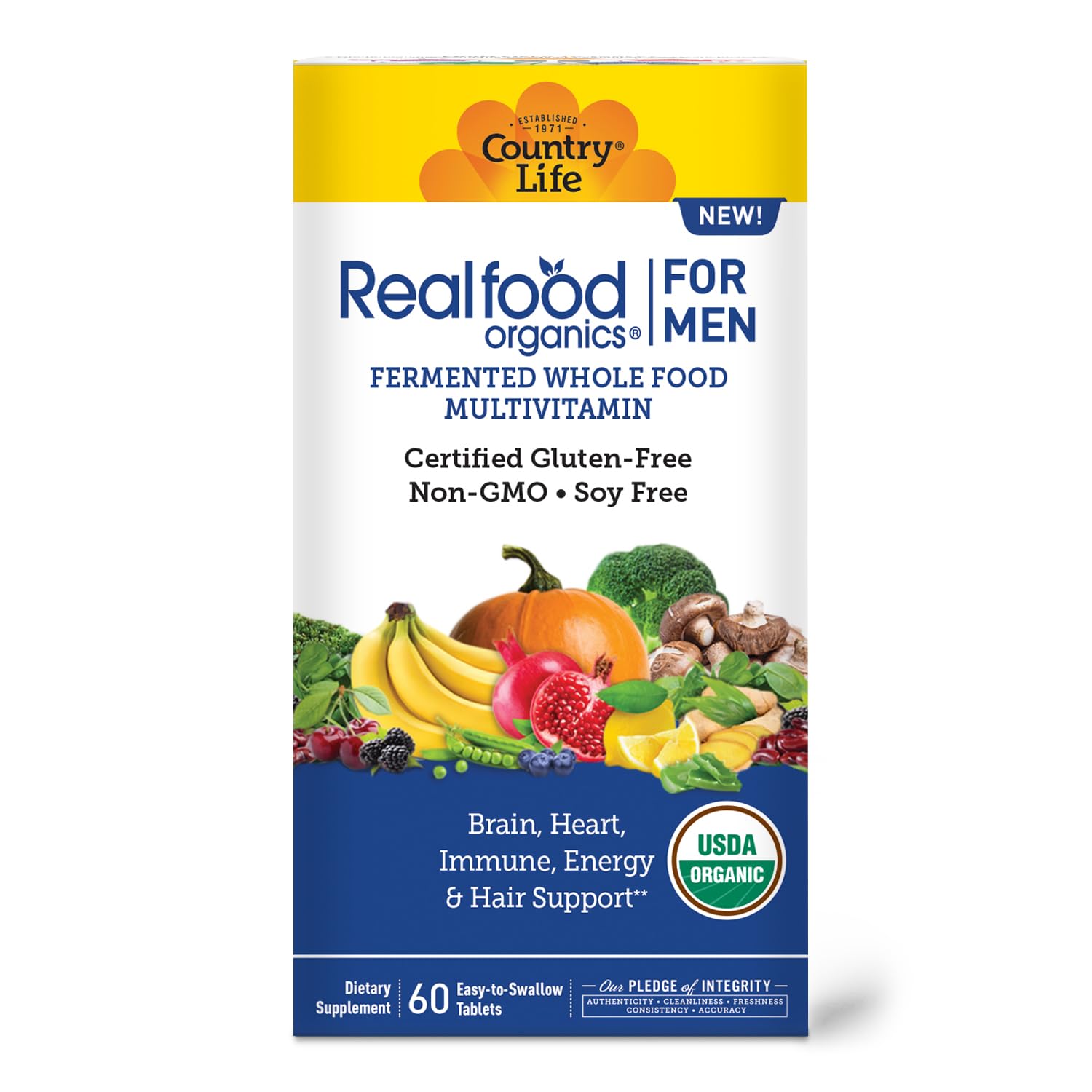 Country Life Realfood Organics for Men with Over 1,300mg Organic Fermented Whole Foods - Certified Gluten Free, Certified Vegan, Certified USDA Organic - 60 Tablets