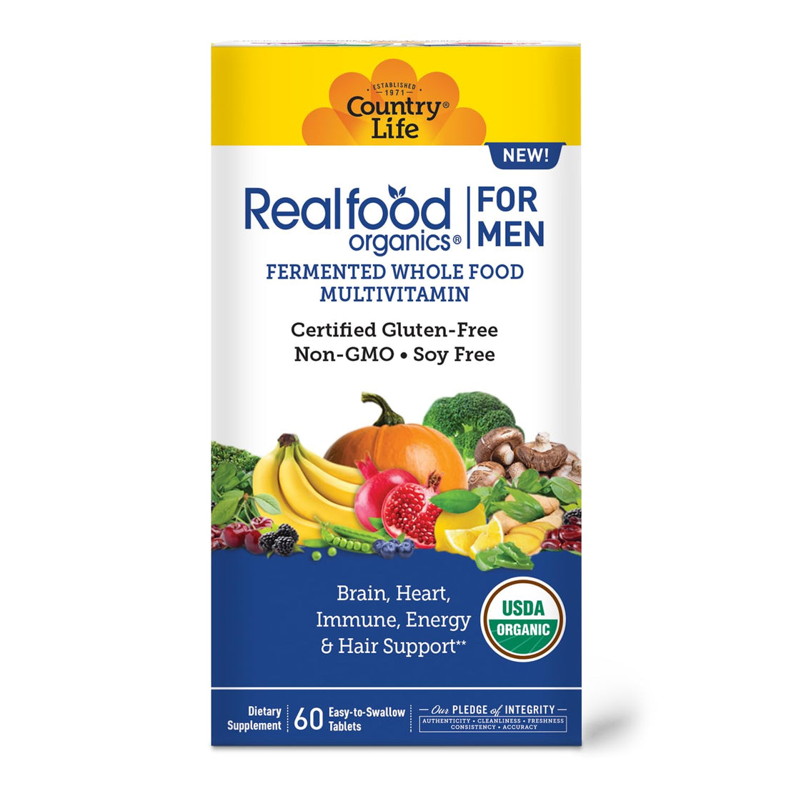 Country Life Realfood Organics for Men with Over 1,300mg Organic Fermented Whole Foods - Certified Gluten Free, Certified Vegan, Certified USDA Organic - 60 Tablets