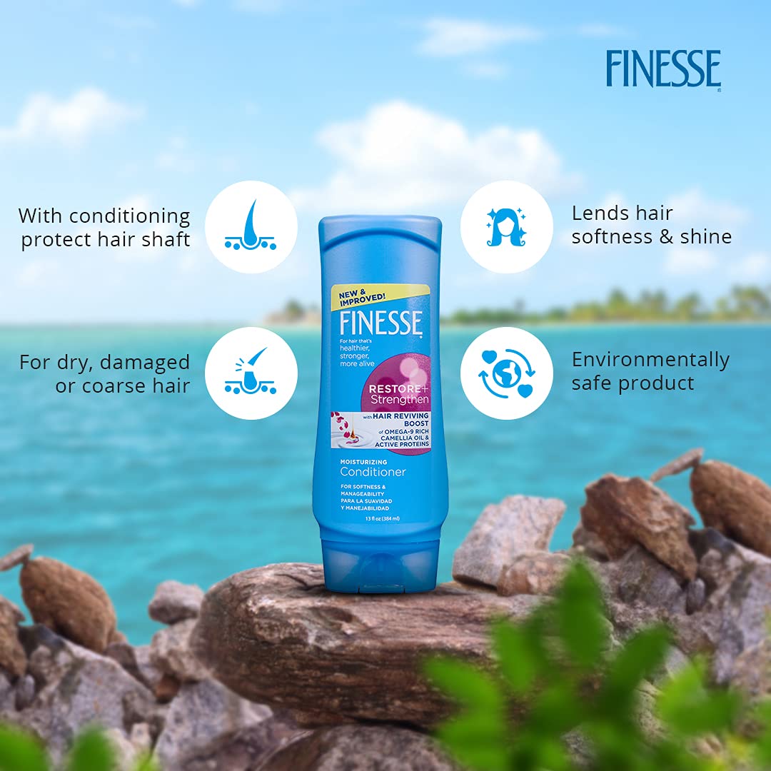 Finesse Moisturizing Conditioner For Healthier, Stronger & Alive Hair Restore & Strengthen With Hair Reviing Boost of Omega 9 Rich Camellia Oil , Active Protiens , 384ml