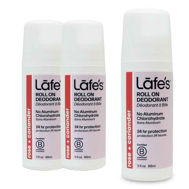 Lafes 100% Natural Roll-on Deodorant, Powder, 3 Count
