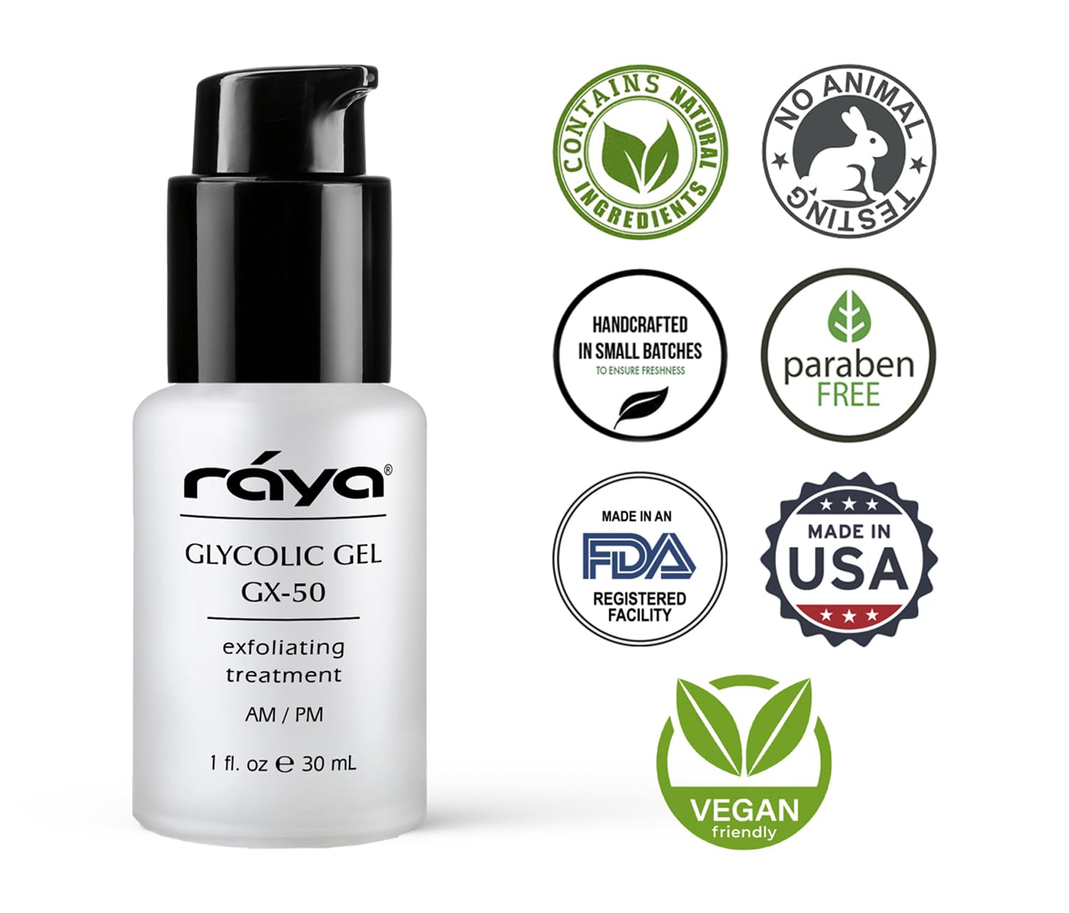 Raya Glycolic Gel GX-50 | Face Exfoliator & Serum | Against-Wrinkle Facial Serums with AHA for Oily & Break-Out Skin | Clears Blemishes, Reduces Oiliness & Fine Lines