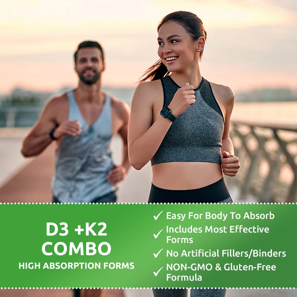 Zentastic Vitamin D3 K2, 5000IU & 200mcg, Vitamin D & Patented MK7 & MK4 for 3-in-1 Complex Support - Vegetarian, Non-GMO, 90 Caps