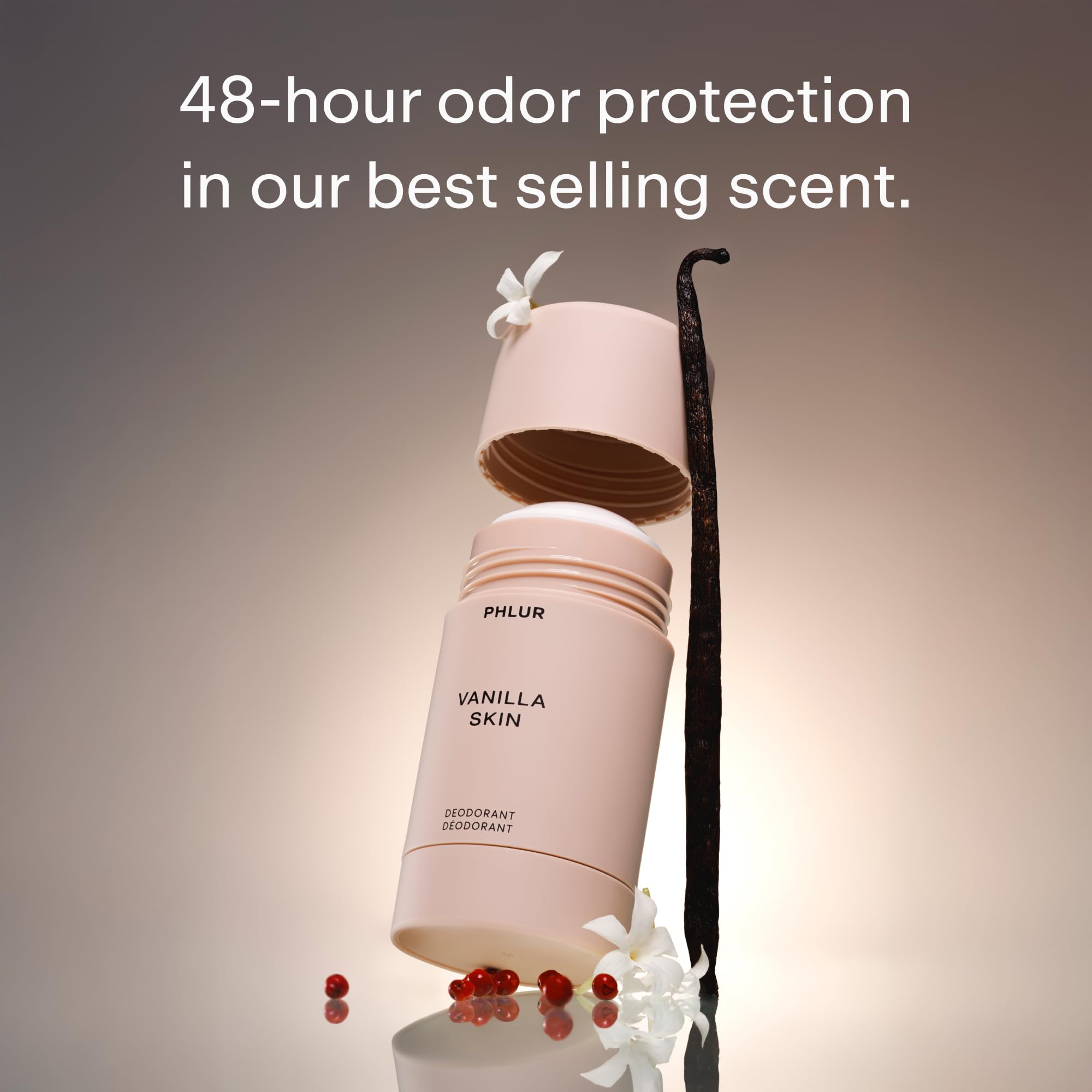 PHLUR Vanilla Skin Natural Deodorant - 48 Hour Odor Protection Natural Baking Soda Free & Aluminum Free, for Women & Men-Salicylic Acid, Arrowroot Powder, Algae & Tamanu Oil - No Residue or Irritation