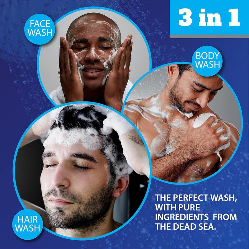 Dead Sea Collection Mens Body Wash 3 in 1 – TOP 10 ACTIVE Body Wash for Men – Shower Gel – Shampoo – Shower Soap for Face and Hair (33.8 Fl. Oz)