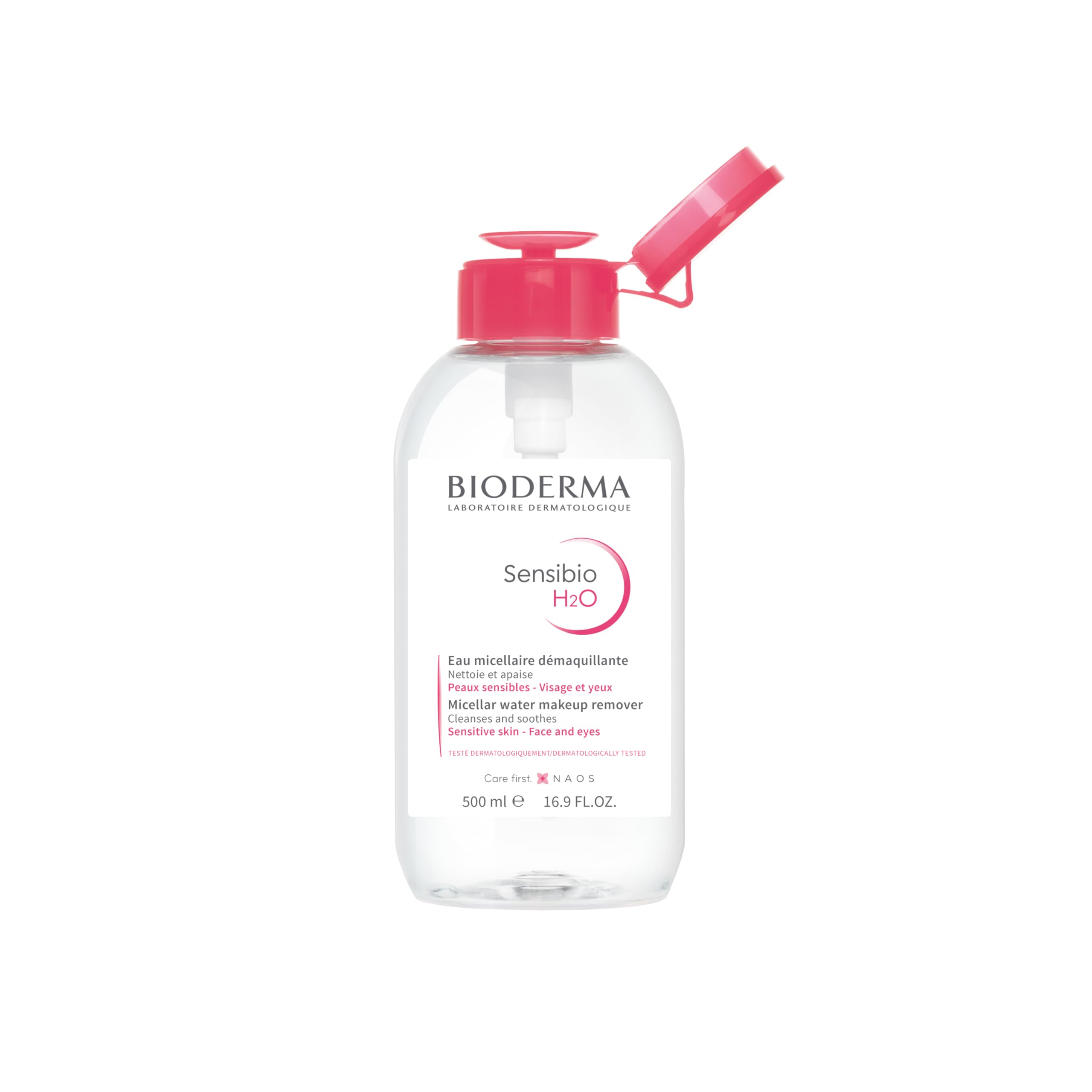Bioderma Sensibio H2O Micellar Water Pump, Makeup Remover Cleanser, Gentle for Skin, Fragrance-Free & Alcohol-Free, Gentle Face Cleanser for Sensitive Skin, 16.9 Fl Oz