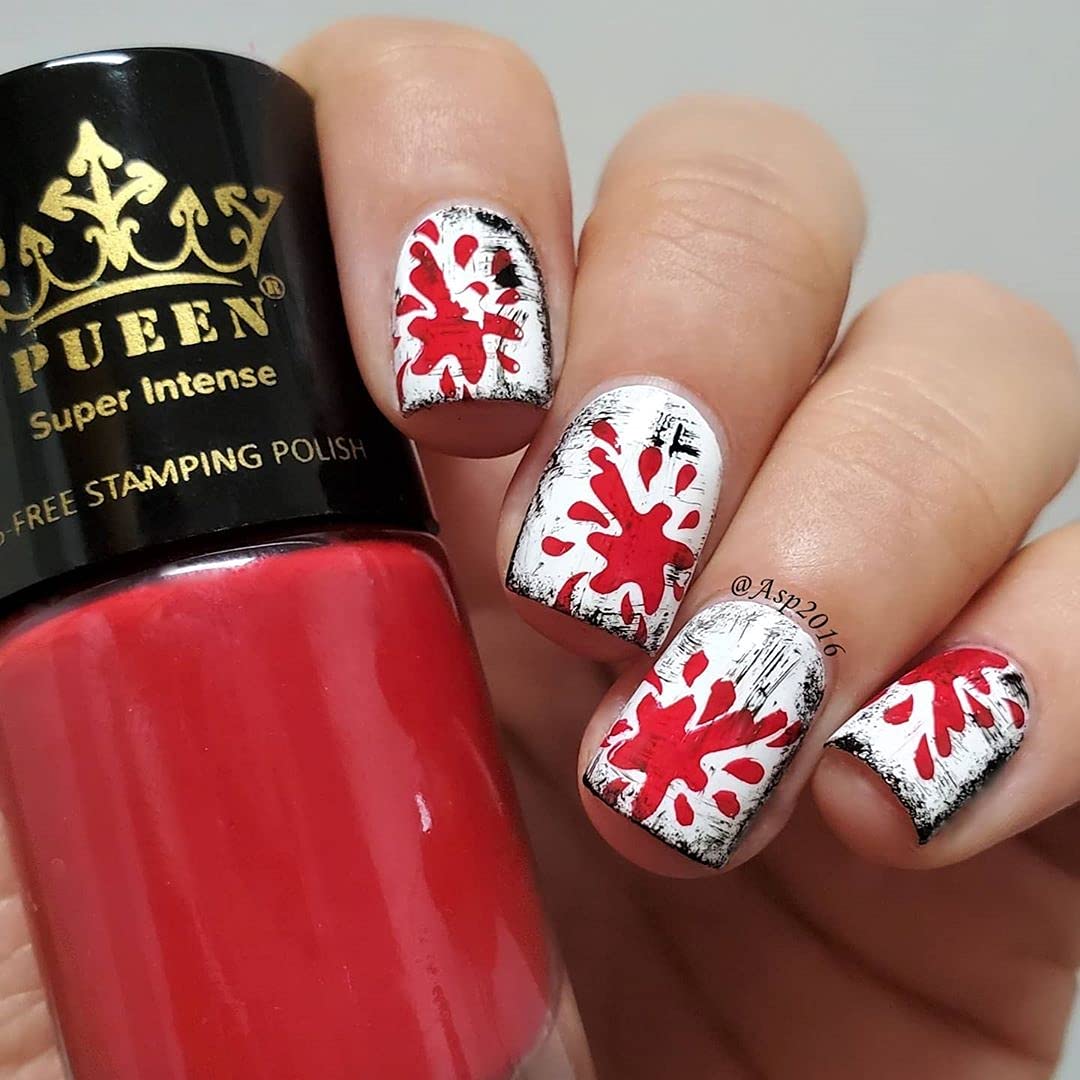 PUEEN Happy Holiday Stamping Polish Collection Set Big 5-Free Formula Nail Color Lacquer (816 - So Red + 815 - Amazon Moss) - BH000873