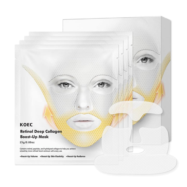 Deep Collagen Retinol Face Mask 4pcs - Instant V-Line Lifting & Tightening Mask for Wrinkles | Anti-Aging Sheet Mask with Collagen + Retinol | Korean Skincare for Smile Lines & Forehead