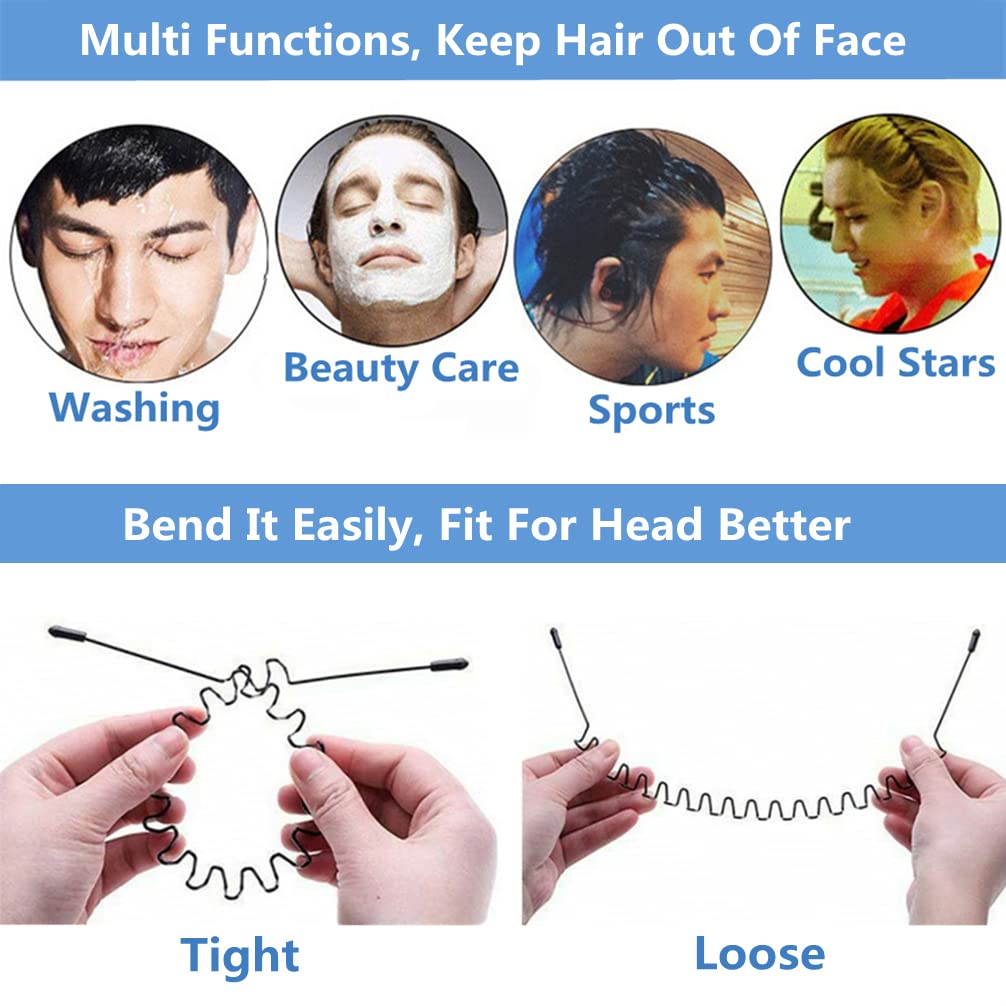 Rubela Metal Hair Bands for Men Women's Headbands Unisex Black Wavy Spring Sports Headband for Men Hoop Clips Accessories Elastic Non Slip Outdoors
