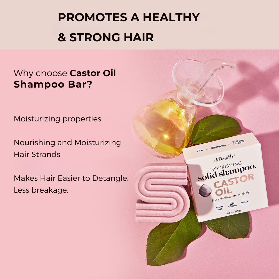 Kitsch Castor Oil Shampoo Bar Soap for Hair Care - Hydration & Moisturizing - Organic Castor Oil for Dull & Dry Hair, Strengthens & Moisturizes, Vegan, Paraben-Free, Made in USA, 3.2oz