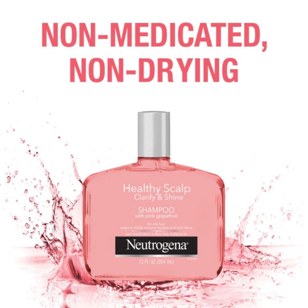 Neutrogena Exfoliating Healthy Scalp Clarify & Shine Shampoo for Oily Hair and Scalp, Anti-Residue Shampoo with Pink Grapefruit, pH-Balanced, Paraben & Phthalate-No, Color-Safe, 12 Fl Oz (pack of 3)