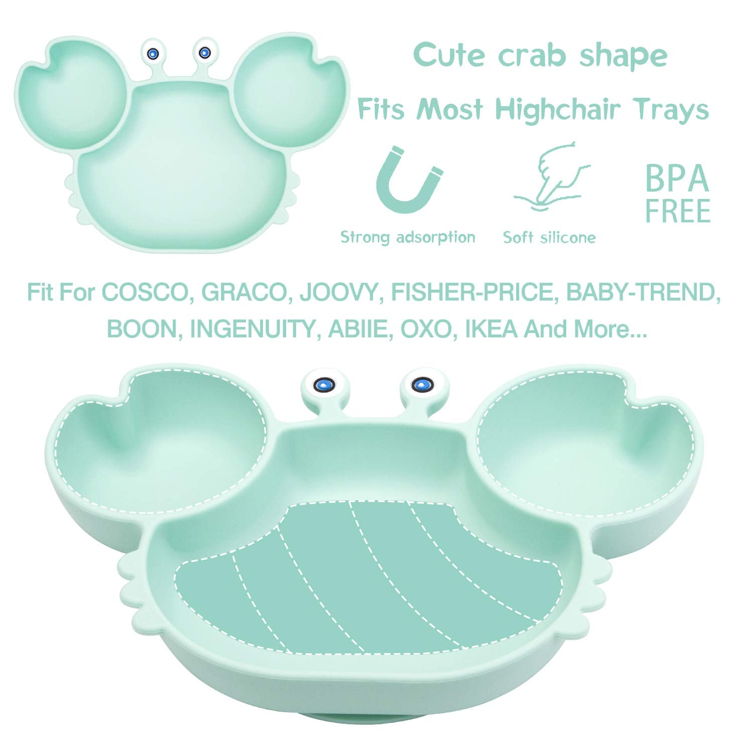 Silicone Suction Plate for Toddlers - Self Feeding Training Divided Plate Dish and Bowl for Baby and Toddler, Fits for Most Highchairs Trays, BPA Free Microwave Dishwasher Safe