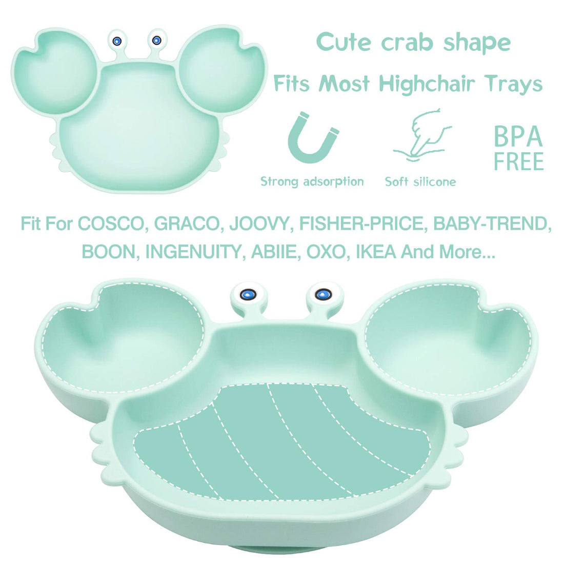 Silicone Suction Plate for Toddlers - Self Feeding Training Divided Plate Dish and Bowl for Baby and Toddler, Fits for Most Highchairs Trays, BPA Free Microwave Dishwasher Safe